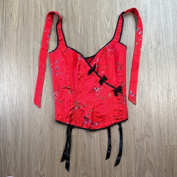 Frederick’s Of Hollywood Elegant Japan’s Red Floral Women's Top Corset Size 34 - Picture 1 of 11